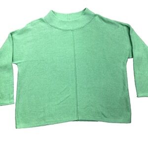 Eileen Fisher Sweater Women's Large Cashmere Silk Bliss Boxy‎ Mockneck Green